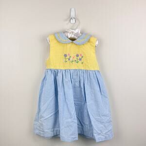 Vintage Samara Yellow Blue Seersucker Flower Dress 5T